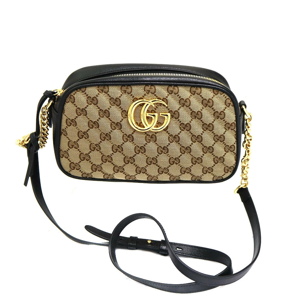 Gucci Marmont Canvas Black Beige Shoulder GG Bag Leather - Picture 2 of 6